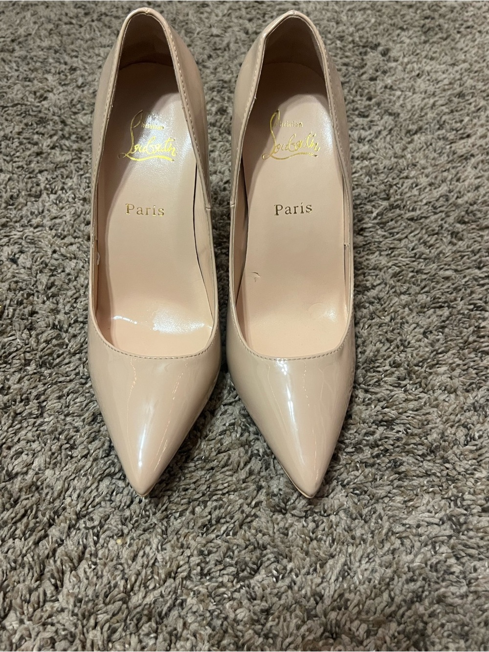 Christian Louboutin Nude Patent Leather Pointed Toe Pumps